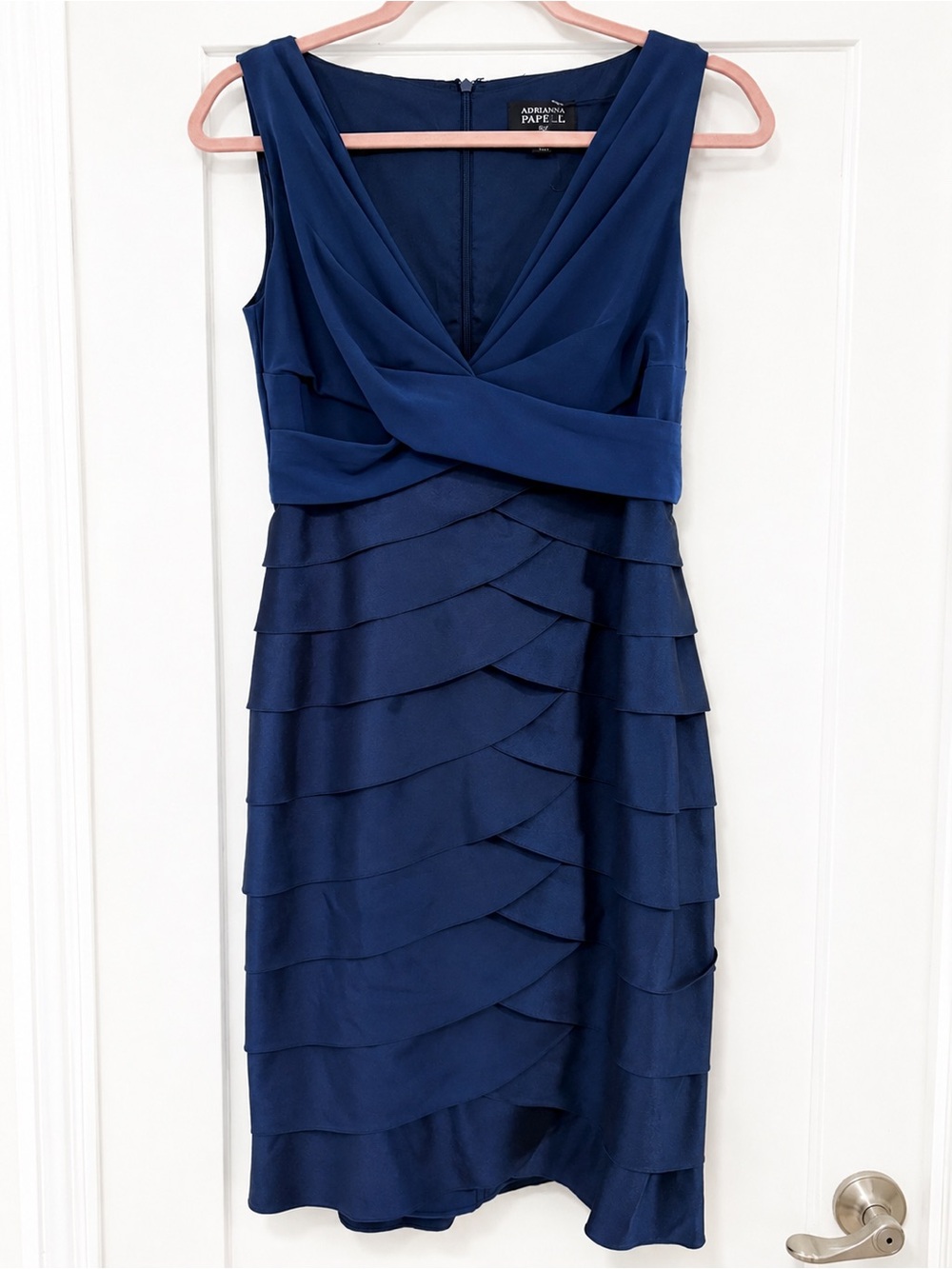 Adrianna Papell Petite Navy Blue Layered Cocktail Dress Size 4P